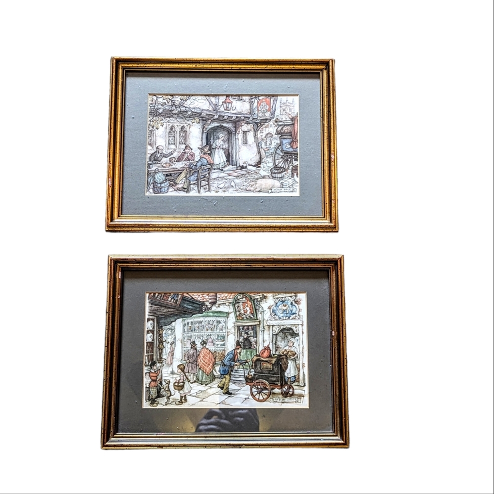 Anton Pieck Vintage Print Set Of 2 Bar And Hard Goods Store 13x10